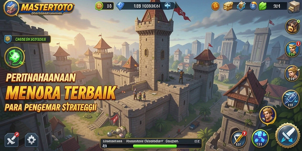 Tampilan gameplay epik di MASTERTOTO menampilkan pertahanan menara yang dinamis.