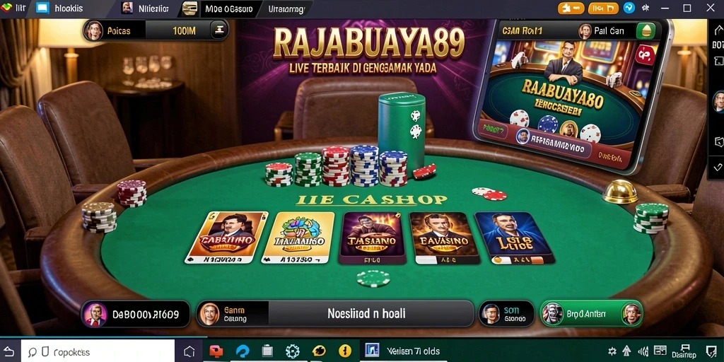 Screenshot gameplay RAJABUAYA89 yang menunjukkan dealer dan suasana Live Casino.