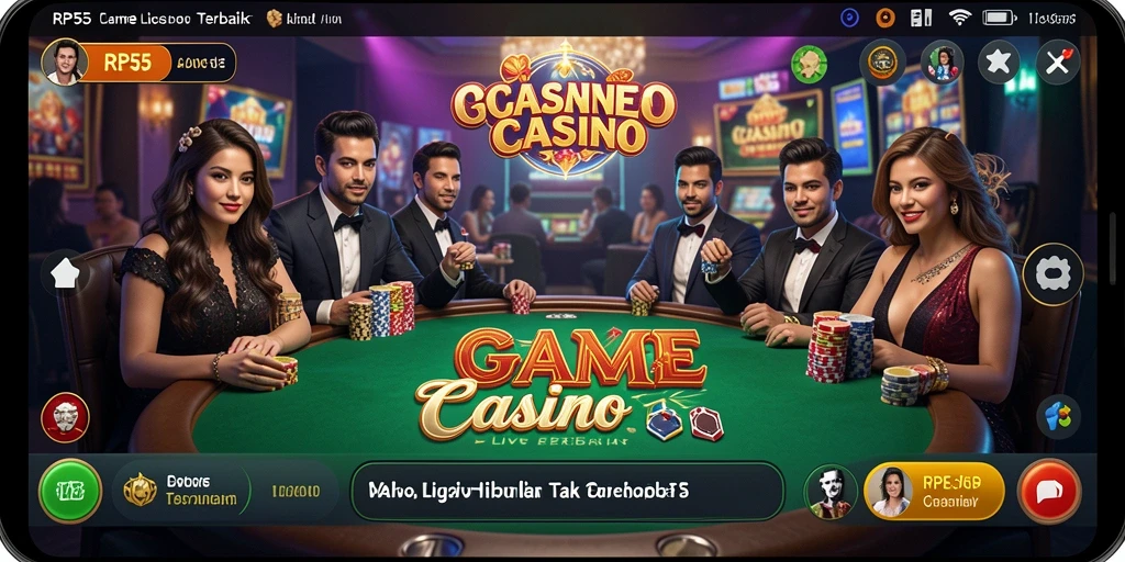 Screenshot gameplay Live Casino RP55 menampilkan dealer profesional dan permainan menarik.