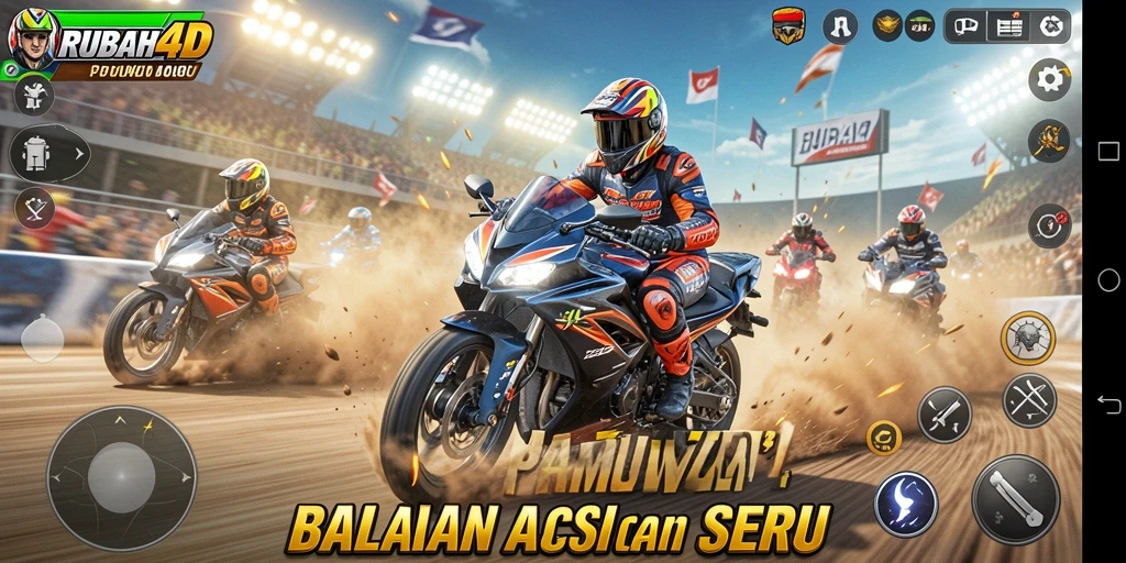 Screenshot RUBAH4D menampilkan momen balapan motor yang intens dan mendebarkan.