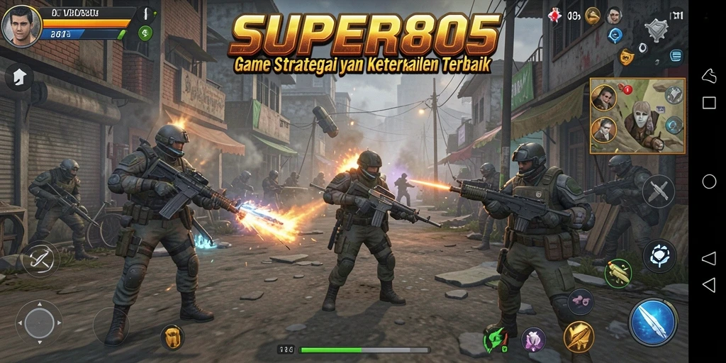 Screenshot menunjukkan aksi pertempuran seru dalam SUPER805.